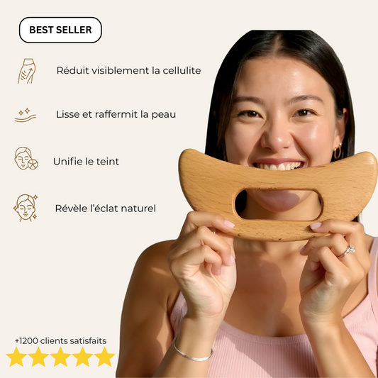 Gua sha en bois de hêtre naturel, accessoire de massage et de madérotherapie pour le corps.