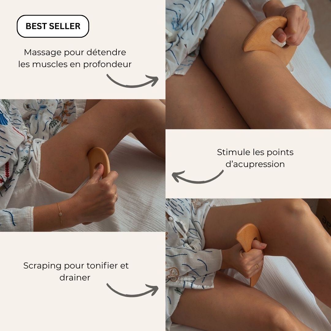 Utilisations gua sha corps en bois de hêtre pour drainage, acupression, détente musculaire